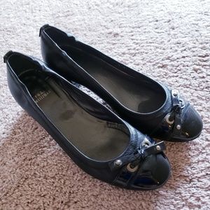 Stuart Weitzman Block Heel Bow Tie Mini Pump Black